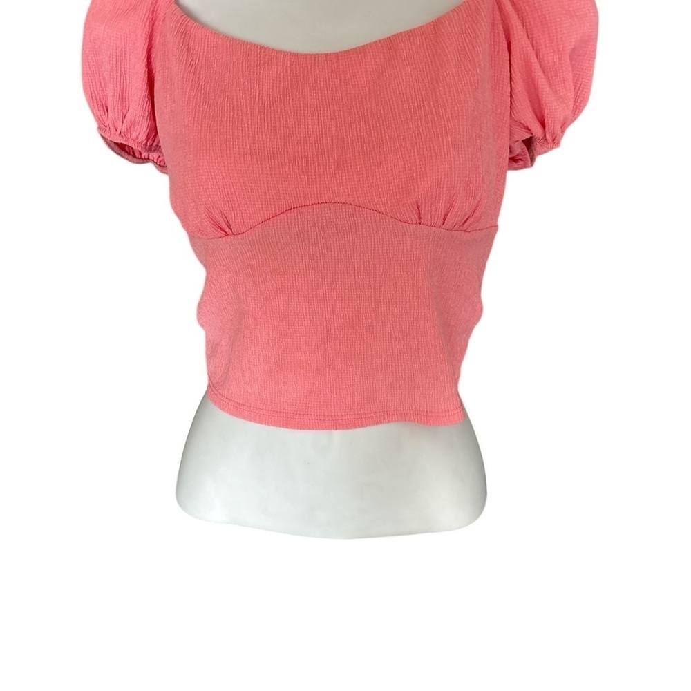 Vintage Style Pink Puff Sleeve Crop Blouse